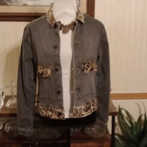 LulaRoe denim and leopard print jacket